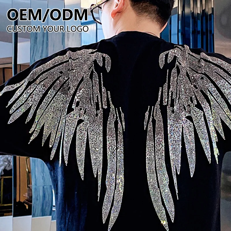 Fashion luxury hot fix rhinestone tshirt Custom Heat-transfer Printing Design logo pattern short sleeve casual mens t-shirt