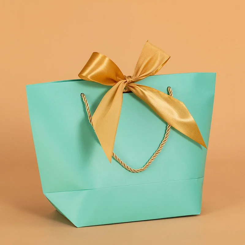 customization gift wrap and bow set pull up gift ribbon bow paper shopping packing bag with ribbon handle