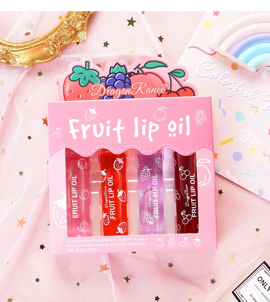 Peach Strawberry Fruit Roll-on Lip Balm Set Makeup Moisturizing Clear Cherry Grape Transparent Lip Oil Hydrating Lip Gloss GG