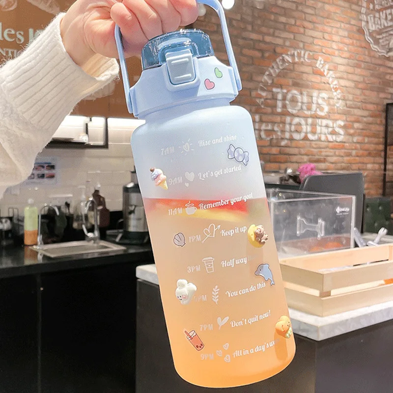 Pink plastic clear 1 liter water bottle portable kawaii cute 1000ml water bottle for girls