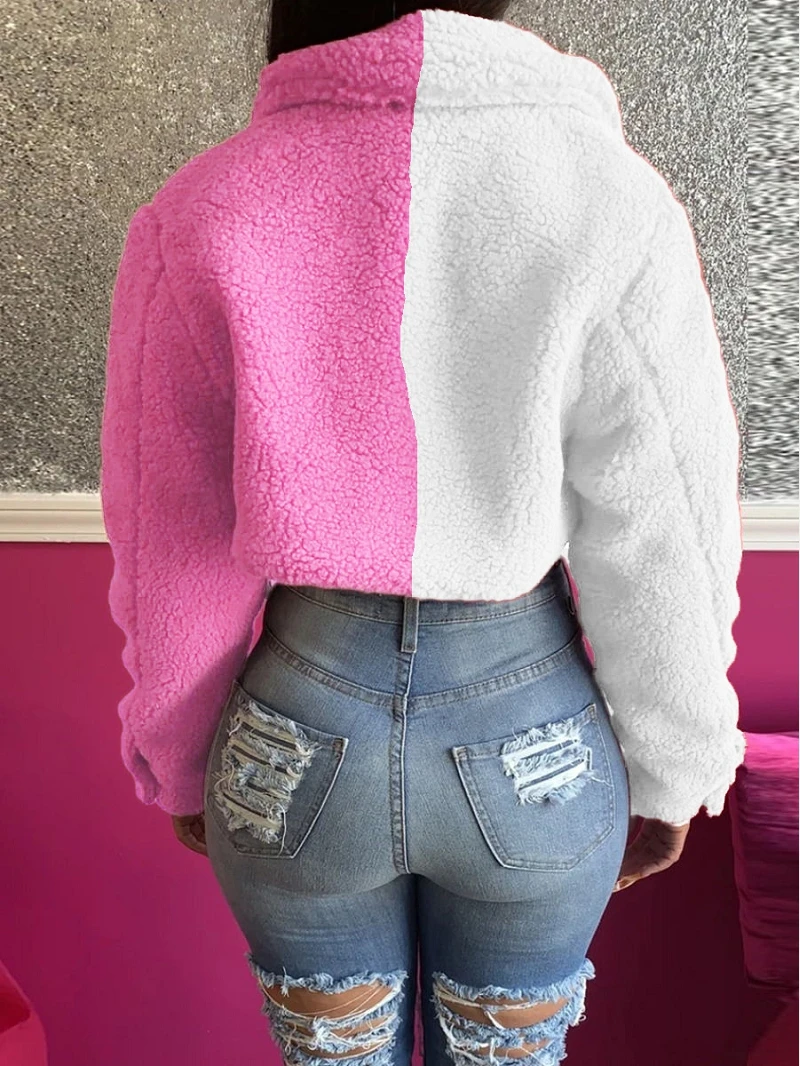 Faux fur coat Cropped Jackets Wholesale Winter Clothes For Women Patchwork Faux Fur Fluffy Coat