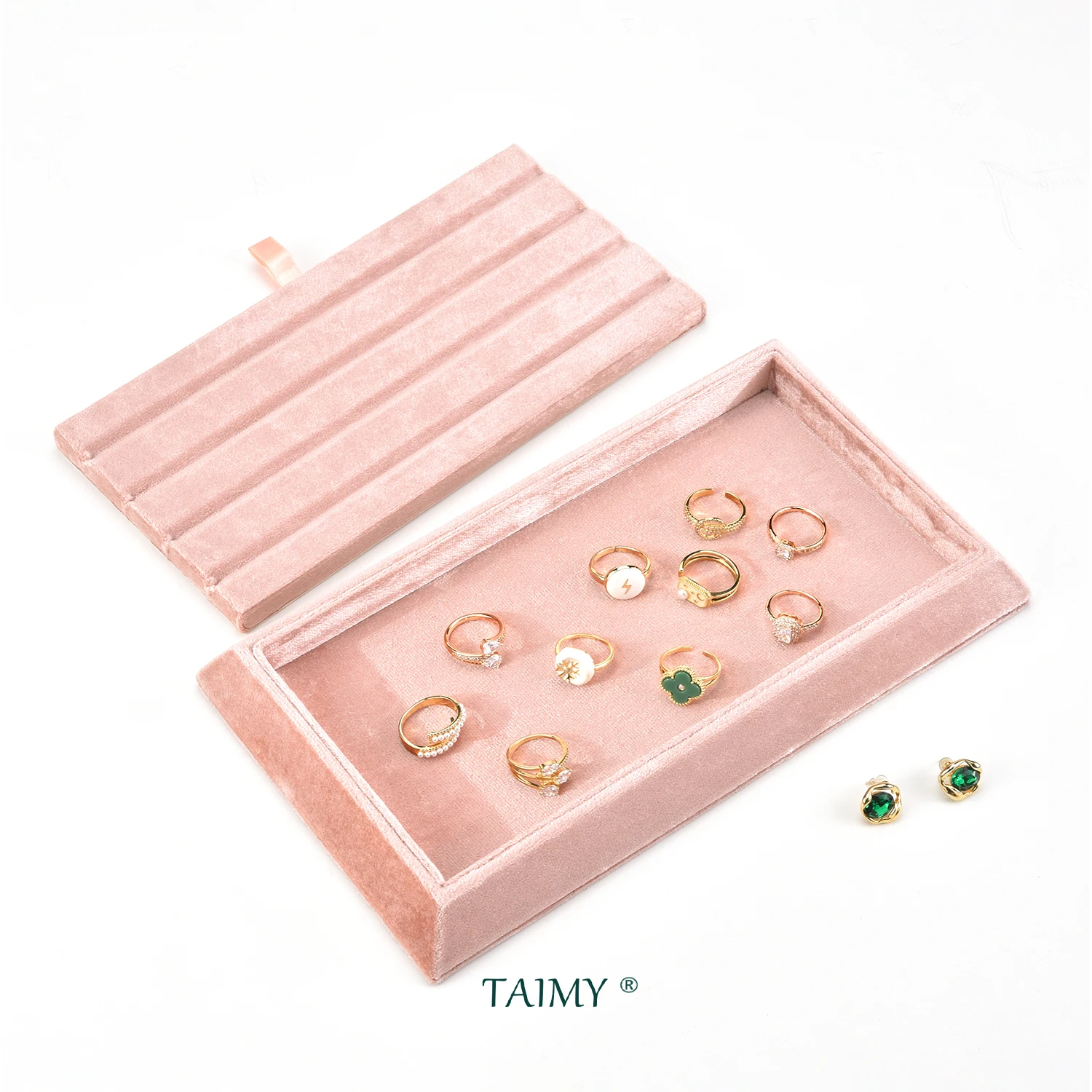 Stock Wholesale Velvet Wood Embryo Jewelry Tray V Groove Display Diamond Jewelry Tray Jeweler Workbench Ring Jewellery Show