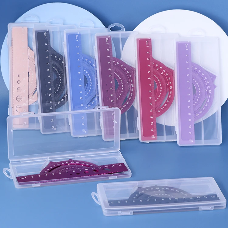 Индивидуальные цветные канцелярские принадлежности, математические наборы, линейка-транспортир, Геометрическая Алюминиевая линейка, набор школьных принадлежностей для студентов