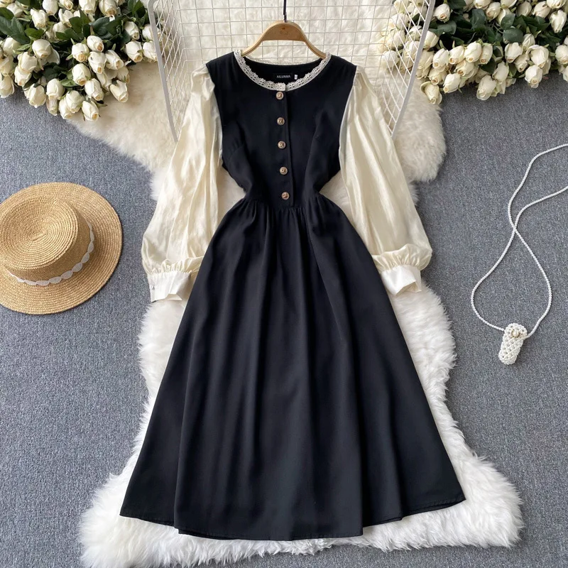 Long sleeve dress women Autumn 2022 new Korean style full  dress
