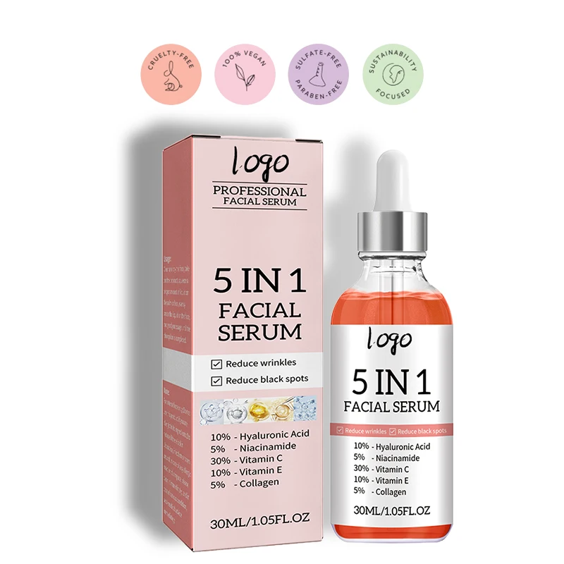 Face Serum Naturals Vitamin Topical Hyaluronic Most Complete Professional Grade Treatment 5 In 1 Serum