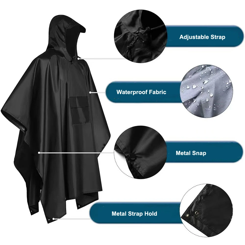 High Quality Polyester PVC Adults Motorcycle Waterproof Hooded Rain Poncho Raincoat