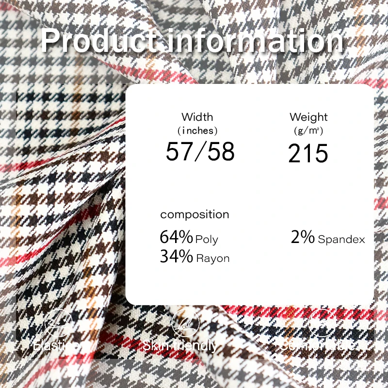 2025 Fashion 215GSM Polyester Rayon Spandex Fabric Yarn Dyed Woven Recycling HoundStooth TR Fabric For Clothing Home Textile