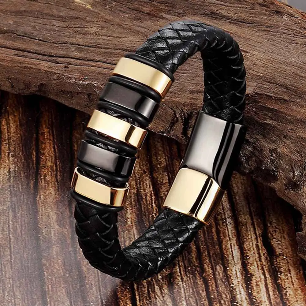 Personalized Genuine Leather Bracelet Stainless Steel Magnetic Clasp Leather Bracelet With Custom Logo Wholesale