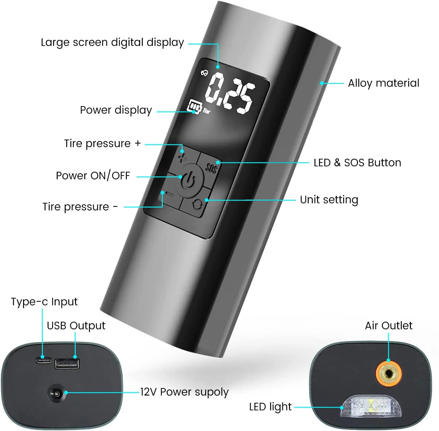 2020 NEW TECH 6000mah Electric Emergency Power Bank Pump Tire Inflator Portable Mini Car Air-Compressors for Sale