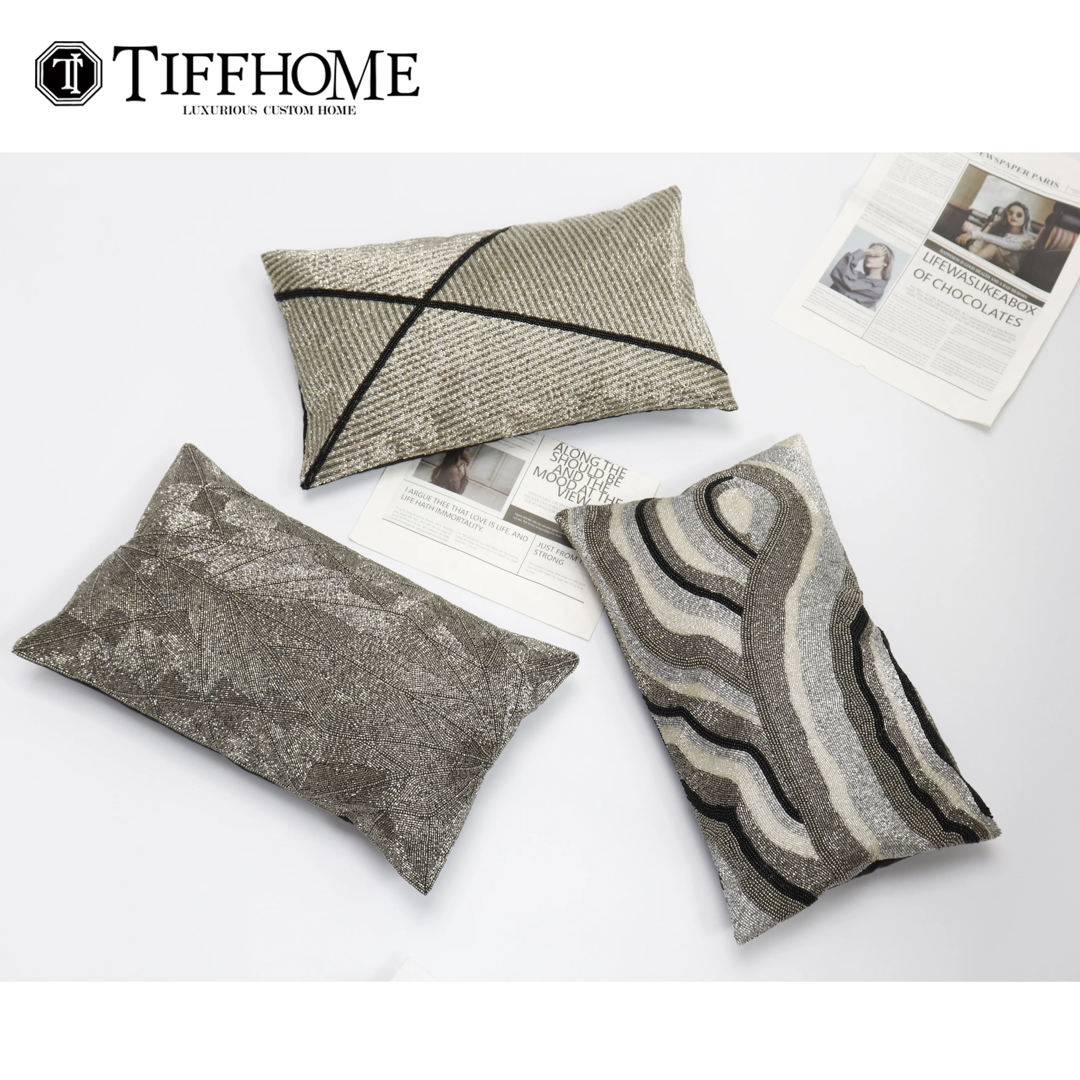 TIFFHOME Wholesale Organic Beaded Light Luxury Pillow Cases Handmade Decorative Cushion Covers Home Hotel Supplies For Bed Sofa