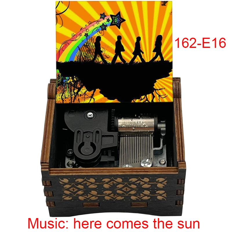 Here Comes the Sun Wooden Music Box Custom Printed Picture Movie Pop Melody Musical Souvenir Gift for Birthday Party