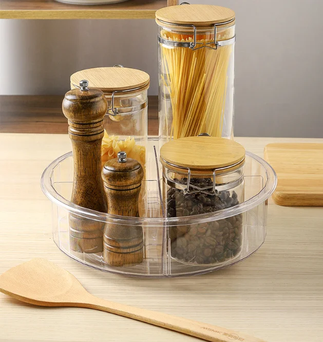  LS0011 Multi-Functional Round Rotating Transparent With clapboard Kitchen Turntable Cosmetic Storage Lazy