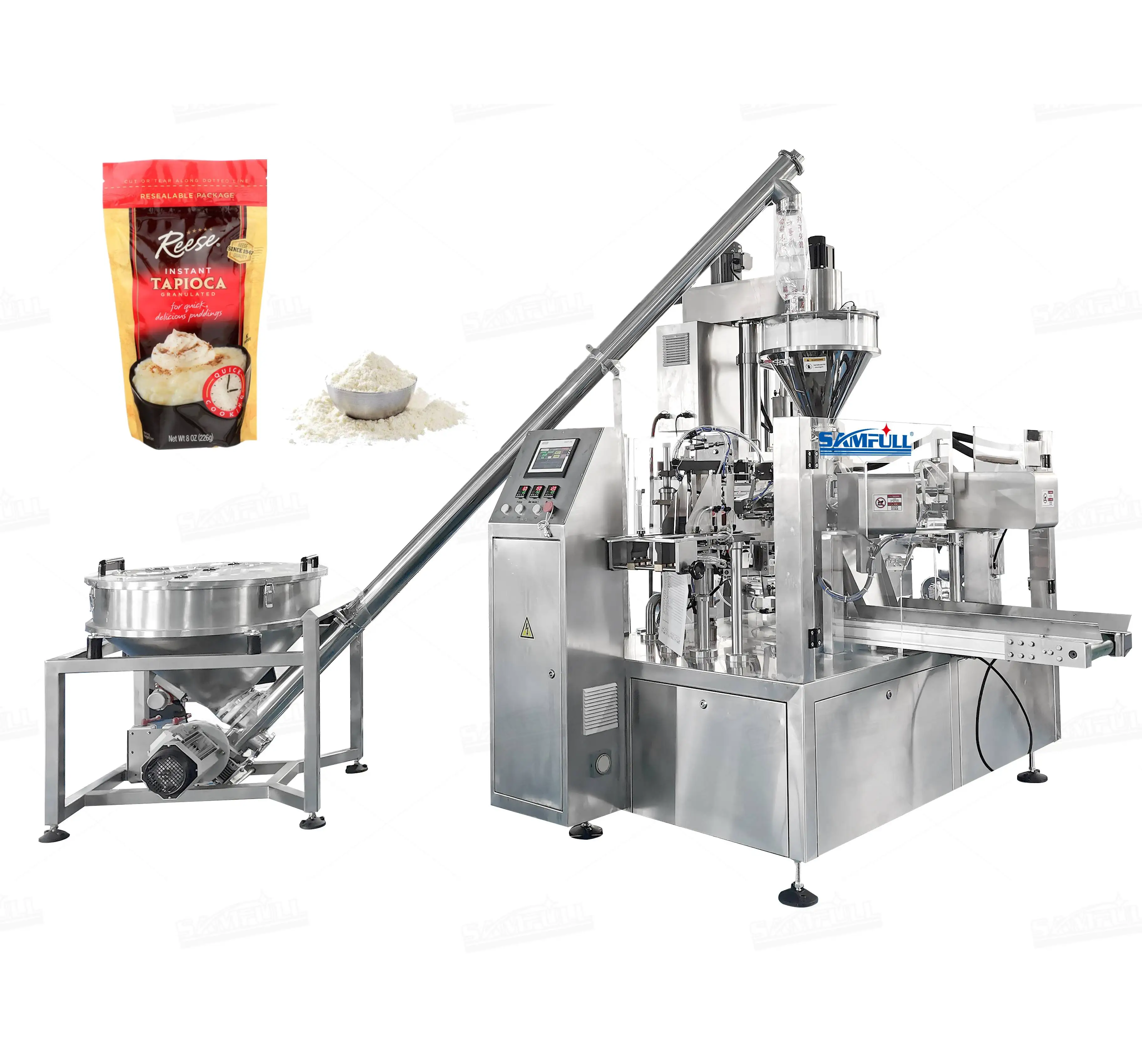 Automatic auger filler wheat starch tapioca powder giving bag zipper fill seal doypack machine milk powder packing machine