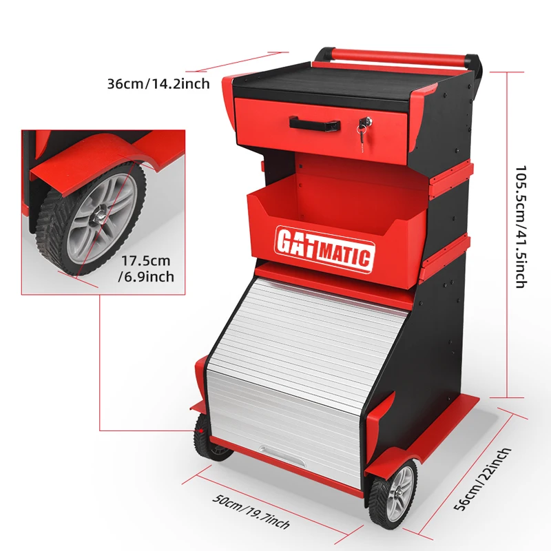 GATmatic Rolling Tool Chest Metal Drawer Roller Door Design Workshops Garage Maintenance Tool Trolley Wood Material Cabinet