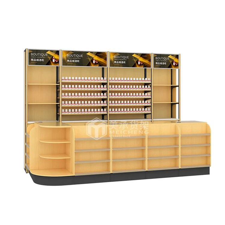 Supermarket Checkout Counter Equipment Shop Cash Counter Fashion Wood Checkout Counter Meicheng