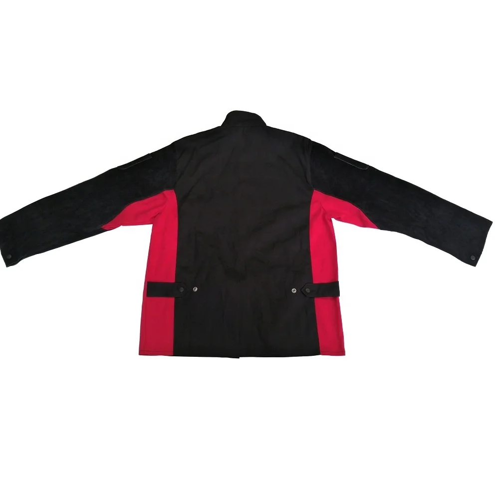 Кожаные рукава, голубая обработанная хлопковая сварочная куртка, одежда