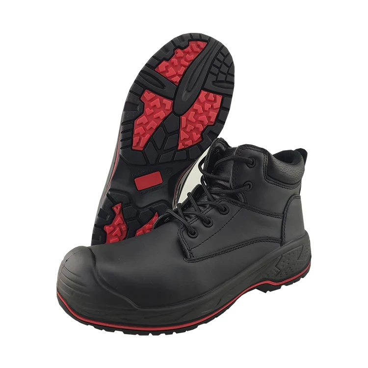 Black Middle Cut Grain Leather Safety Shoes