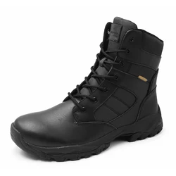Genuine Leather Rubber Outsole Black Color Customized Man Police Army Military Boots