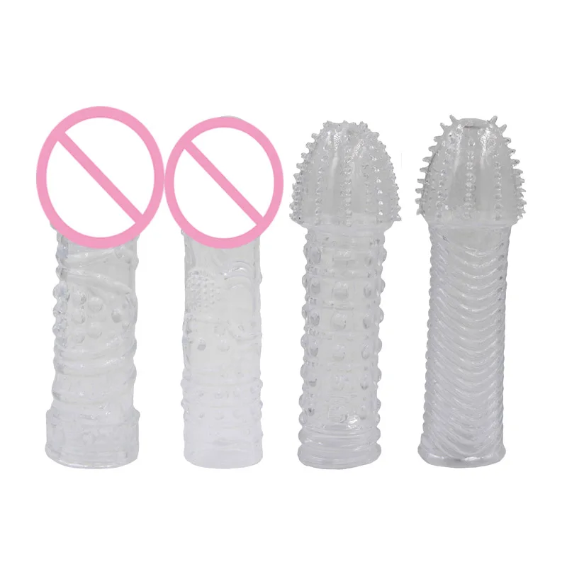 4 Silicone sleeving spike dotted condom Time Delay Lasting Cock Rings Penis Extension Sleeve for Men Reusable sex crystal condom