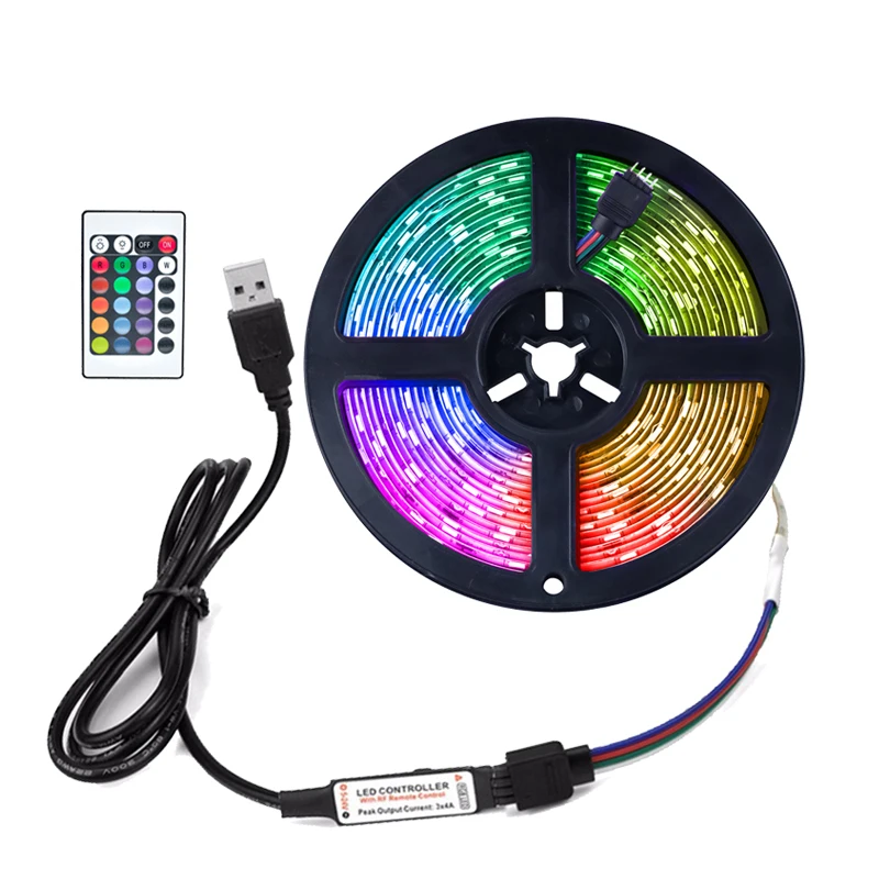 Joystar 1M Waterproof IP65 RGB TV Strip Light IP65 5V USB 2835 30leds/m 24 Keys Remote Control LED Strip Lights