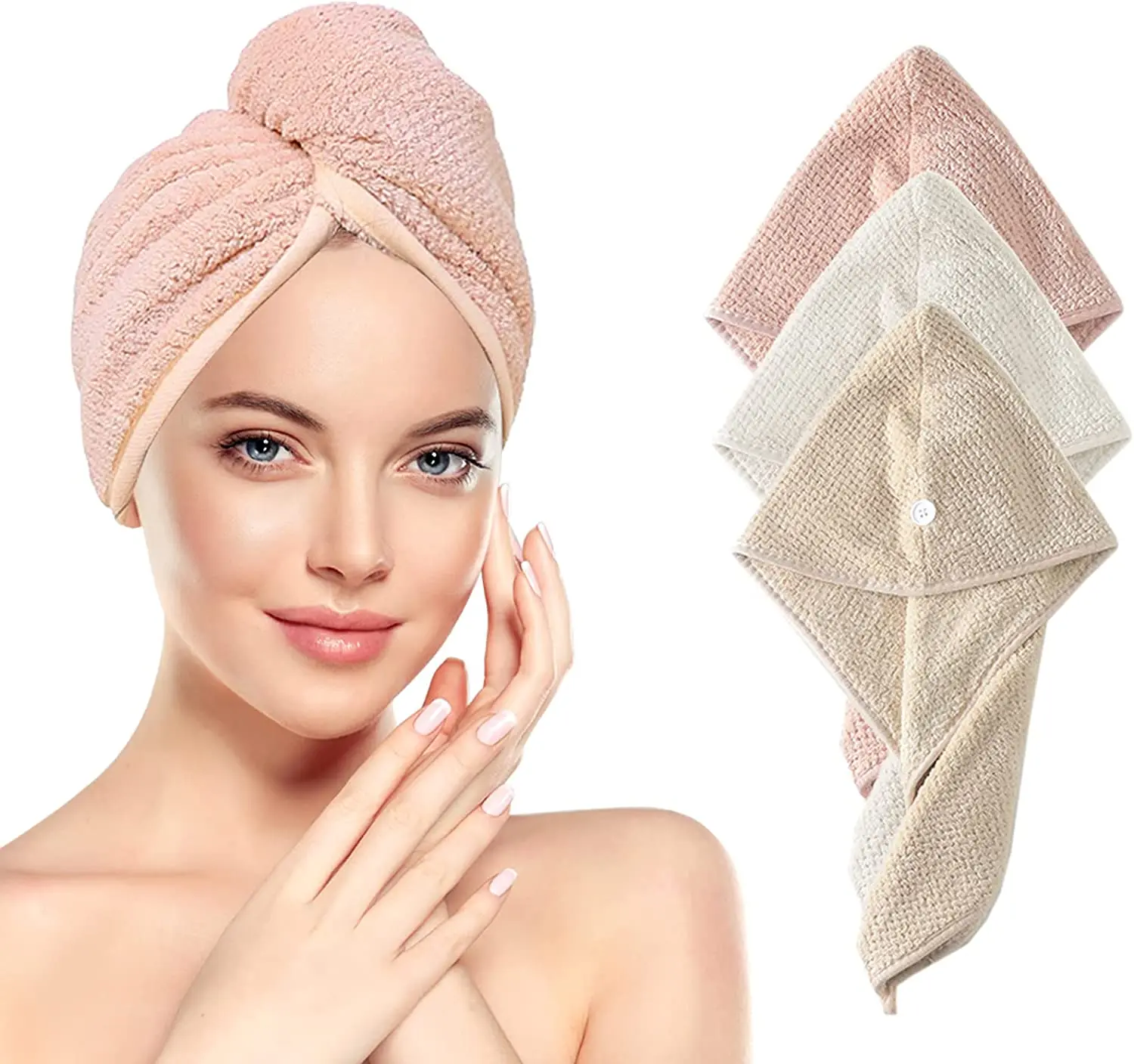Wholesale high quality personalized feminine super absorbent quick dry soft magic headscarf towel with button twist