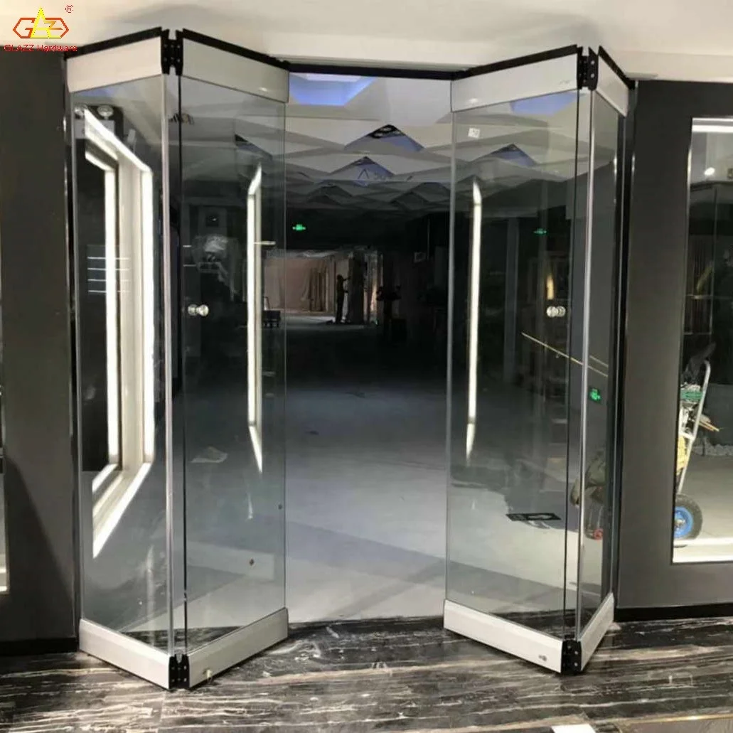 Interior frameless glass bifold partition sliding door accordion door glass folding door