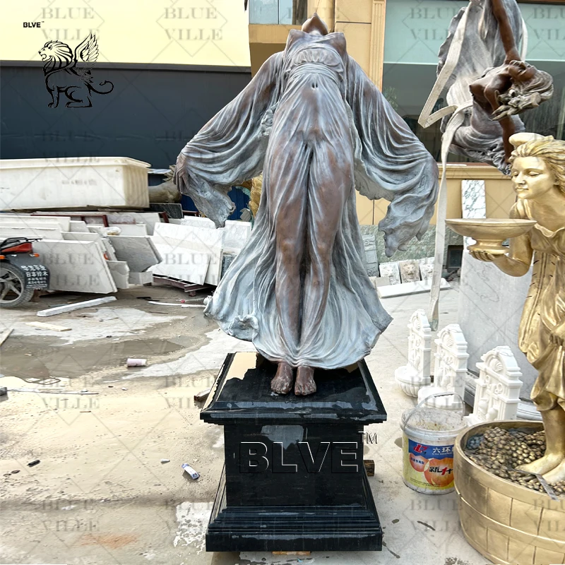 BLVE Garden Art Decoration Casting Bronze Lady Sculpture Naked Female Statue With Marble Base