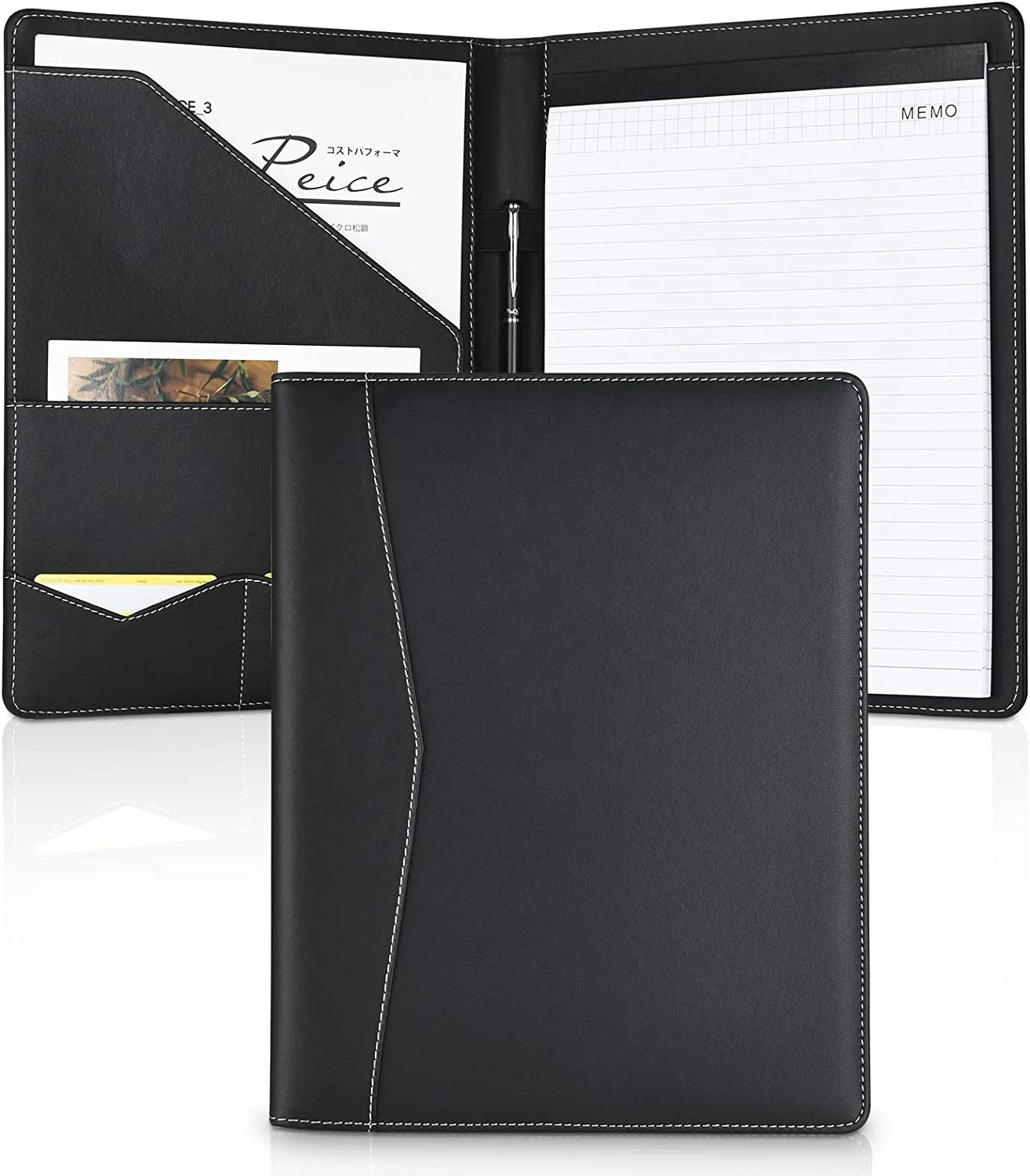 Portfolio Leather Binder Interview Legal Document Organizer Business Card Holder Included Letter Sized Writing Pad