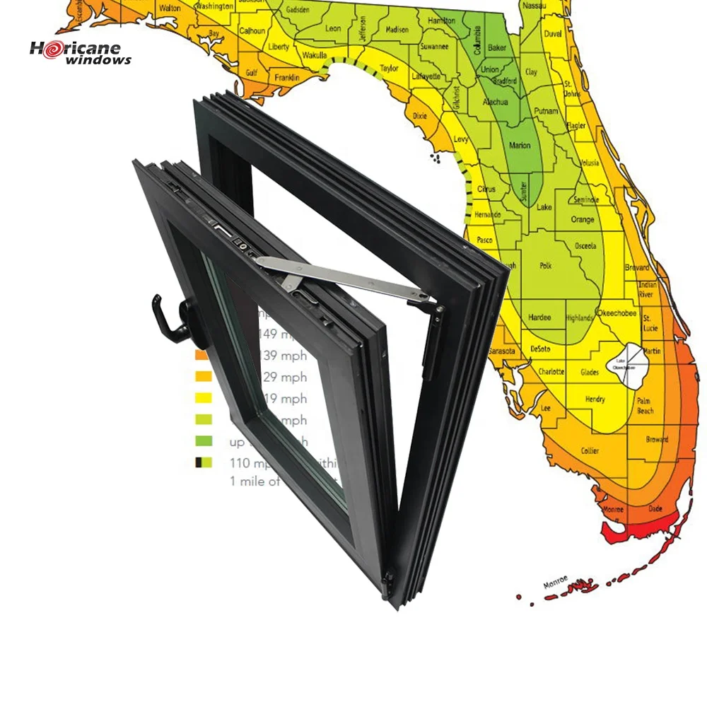 Horicane Windows Florida Miami-Dade Hurricane Approved aluminium tilt and turn impact windows