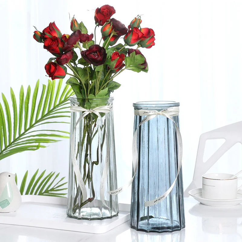 Conical colored cam vazo transparent glass vase Dried flower arrangement decorative ornaments bamboo flower vases