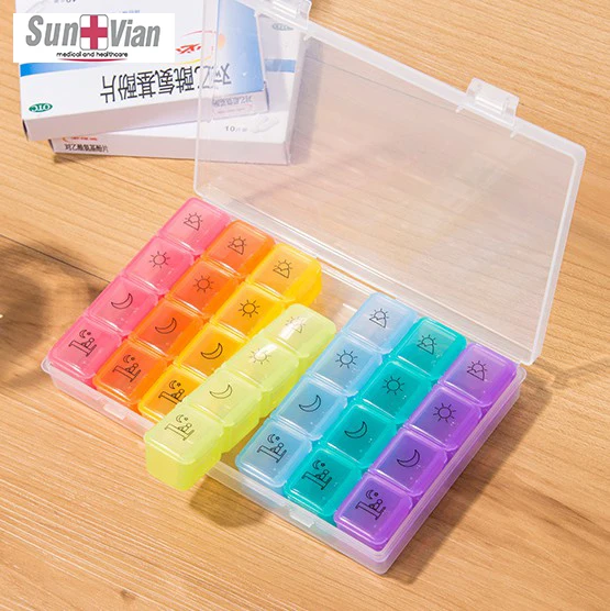 Plastic 7 Days Portable Pill Storage Cases Weekly Pill Box With Cover