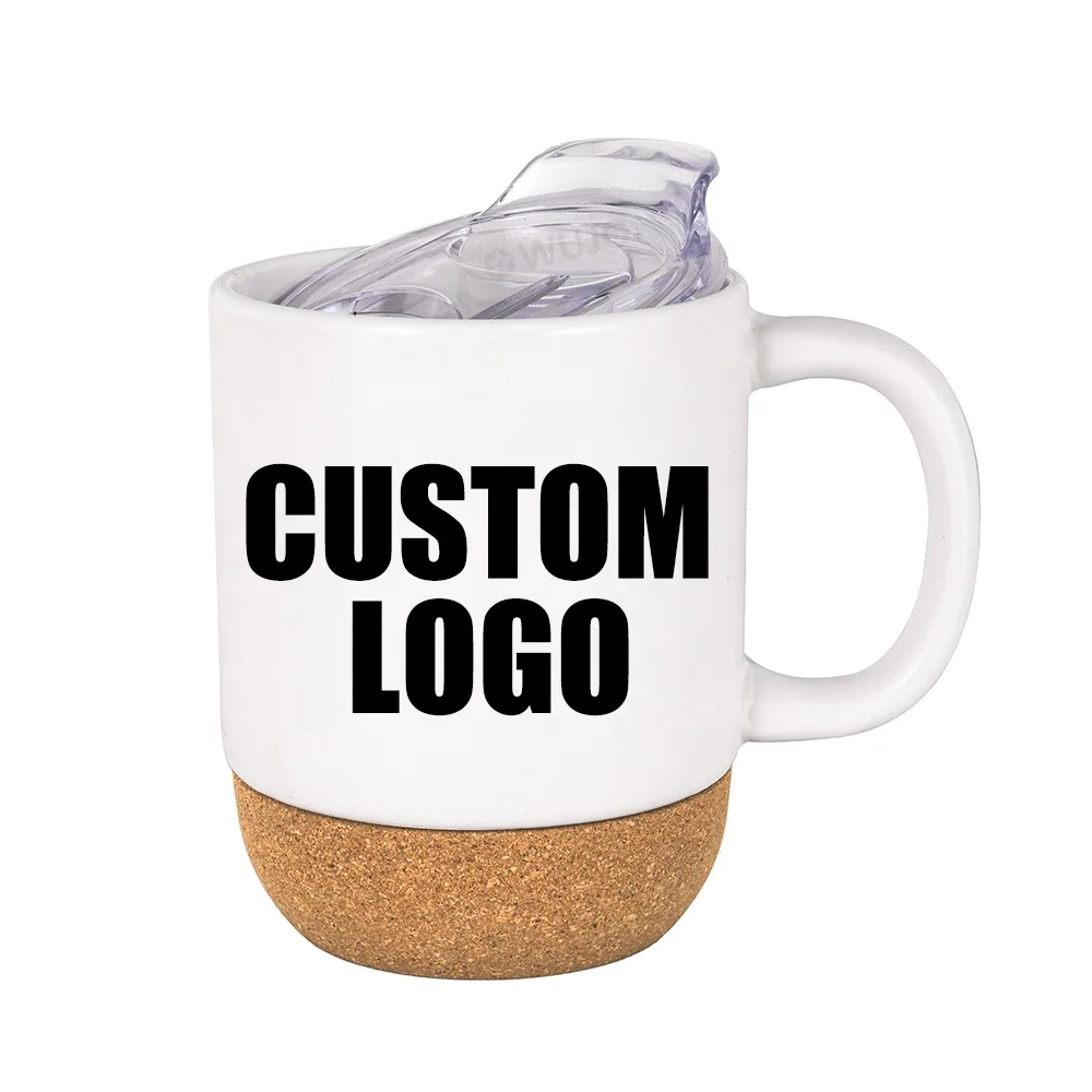WUJO Customized Ceramic Cork Bottom Mug 11oz Ceramic Coffee Mug with Cork Base