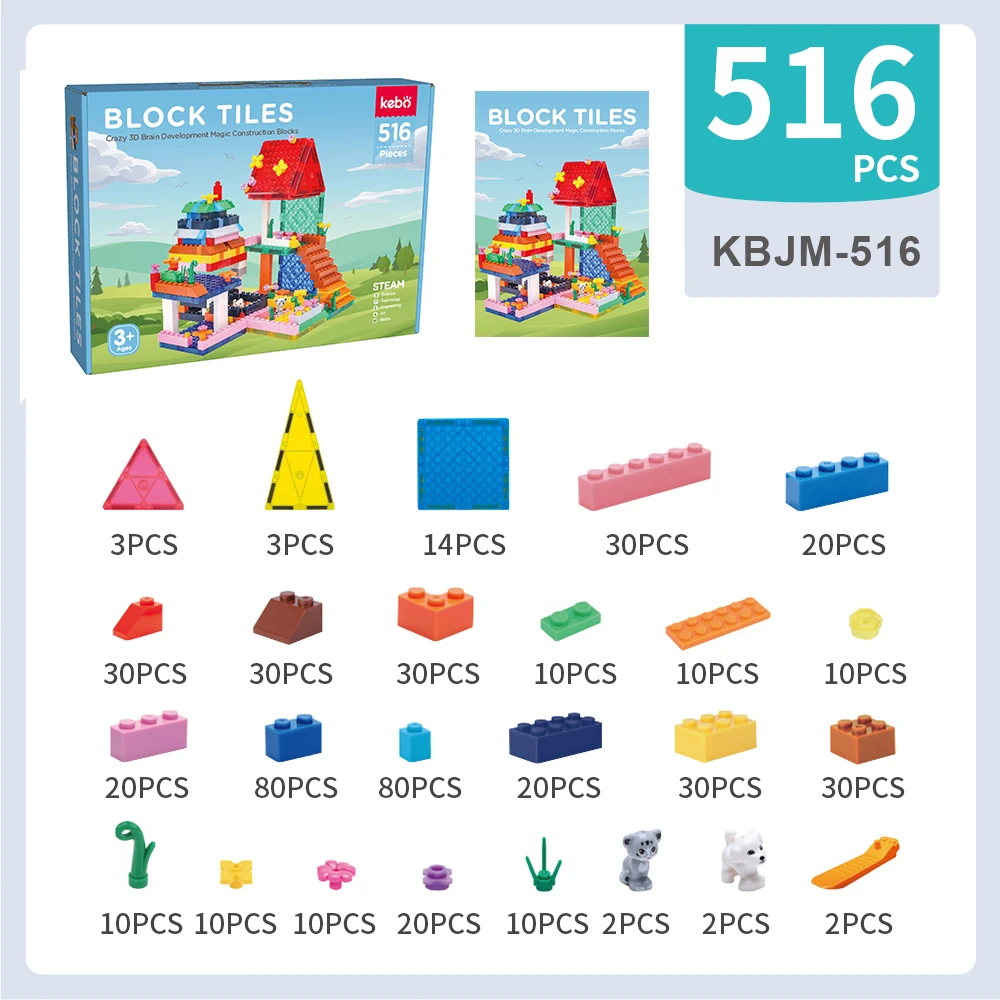 Kebo New 516PCS Educational building block children toys for kids magnetic playmager blocks plastic flower building block