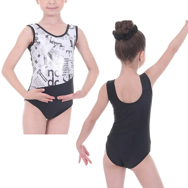 Girls Letter Pattern Printed Gymnastics Dance Ballet Leotards for Kids Stage Performance Summer Sleeveless Dance Wear Tank Tops