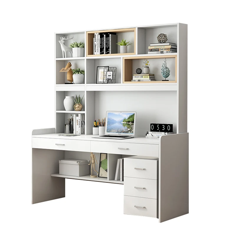 Pink Desktop Gaming Modern Adjustable Wood Computer Desks With Shelf Wooden Study Writing Table With Bookcase