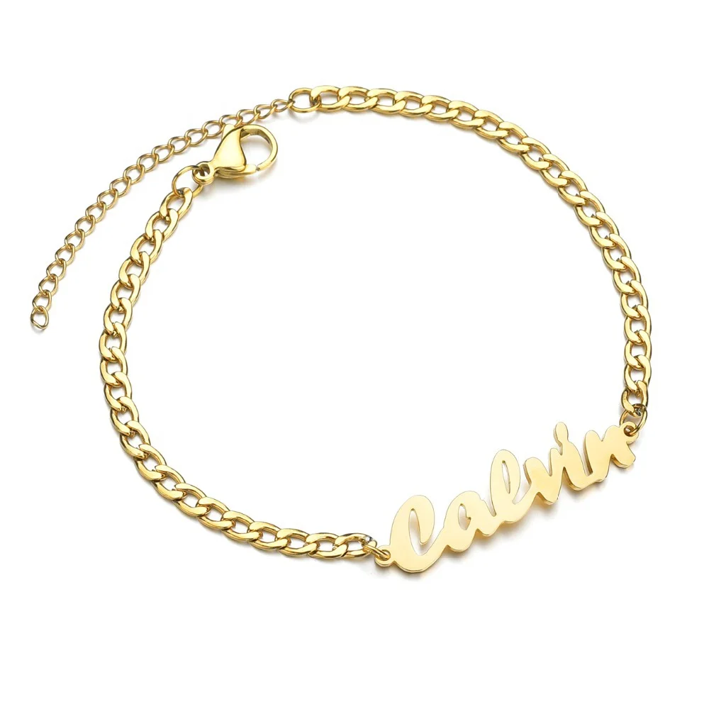 Stainless Steel Cuban Chain Custom Name Anklet Initial Charms Bracelet Personalized Nameplate Ankle Jewelry