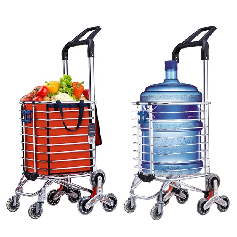 6 Wheel Supermarket Grocery Handcart Trolley Bag Cart Stair Climbing Shopping Cart Trolley