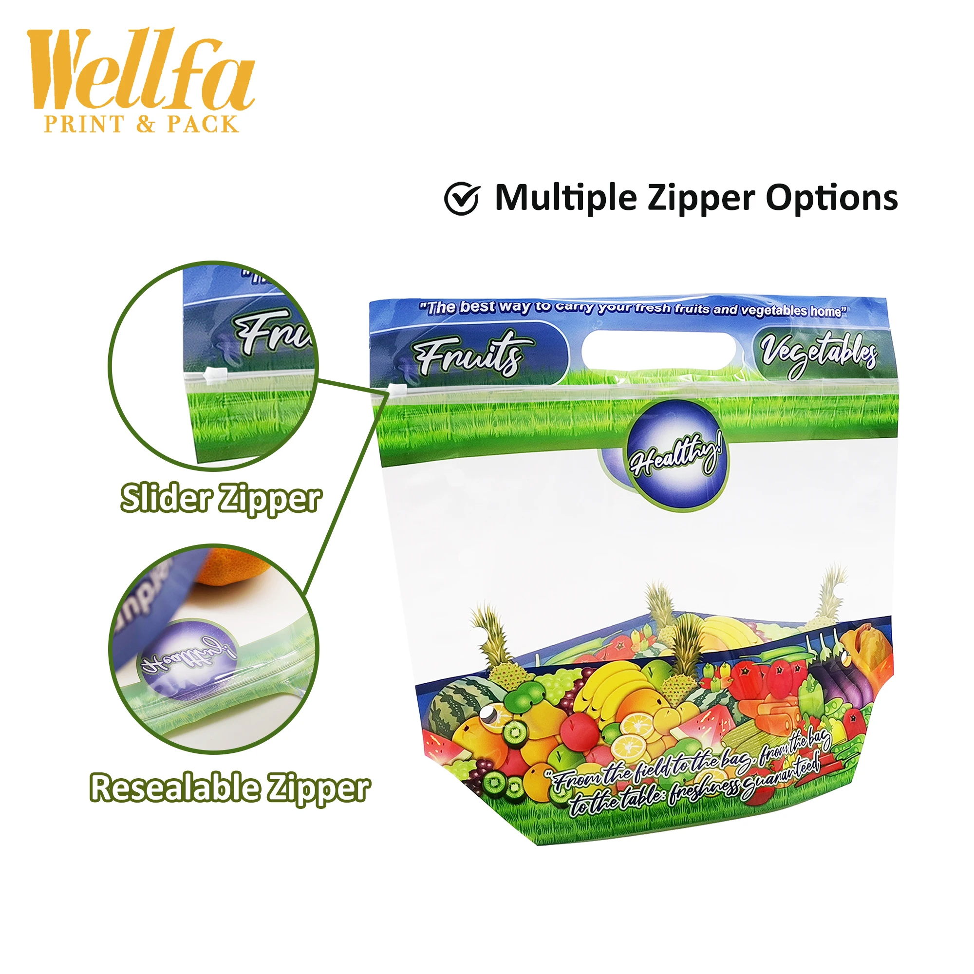 Bolsas de plastico Custom Clear Plastic Ziplock Banana Cherry Apple Grape Frozen Food Packaging Bag For Fruit And Vegetable