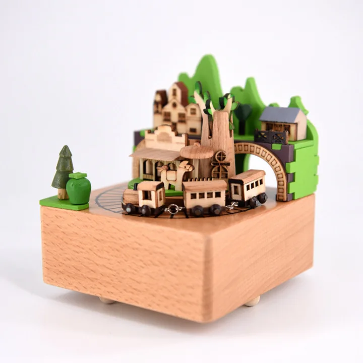 Best gifts wooden merry-go-round rotating carousel horse music box for kids