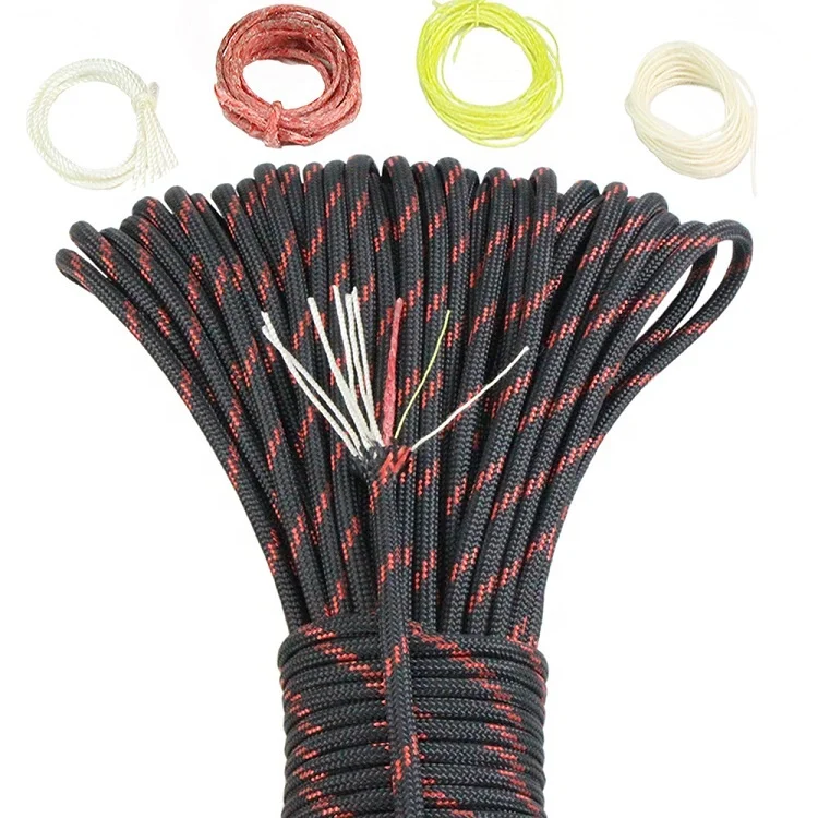100Feet 10 Core 550 Parachute Rope Survival Red Tinder Fire Cord Paracord