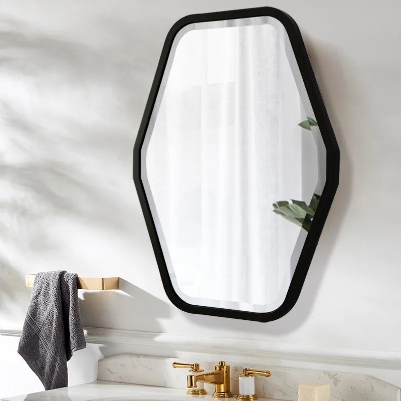 Black Irregular Vanity Wall Smart Backlit Defogger Shatterproof  Intelligent Led Bathroom Mirror