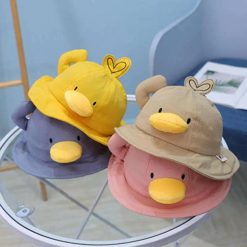 Summer Fashion Cotton Foldable Cute Yellow Duck Fisherman Cap Children Kids Bucket Hat