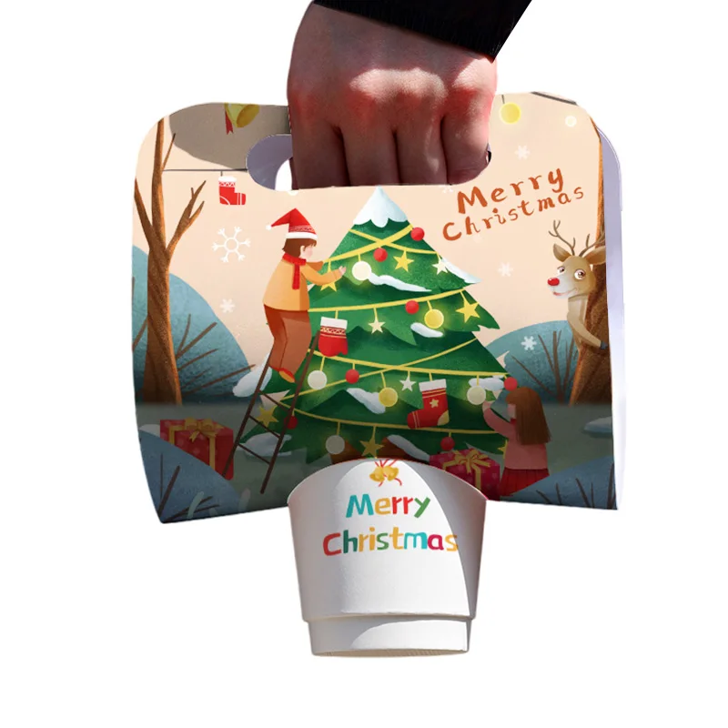 LOKYO 1 2 4 Cup carrier custom design cardboard to go disposable take away paper cups holder with handle