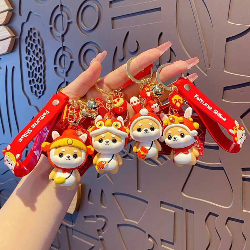 Baimao genuine Cartoon Shiba Inu Rabbit Keychain Chinese style 3D PVC rubber keychain promotional gift with best price