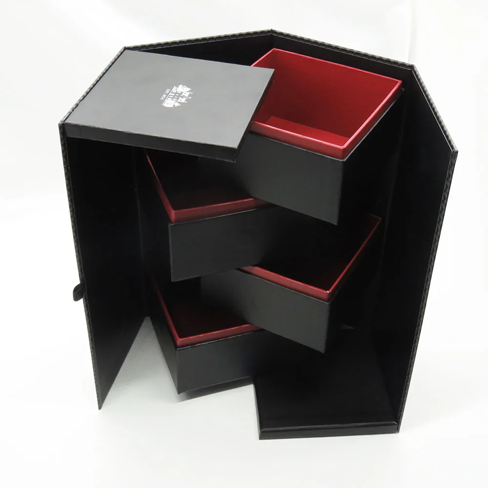 custom 4 tiers chipboard gift liquor glass bottle packaging single malt unique paper whisky box