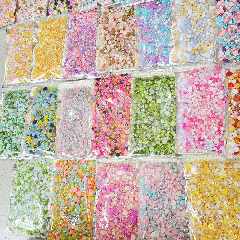Customized 150g/4500pcs Mixed Size 3-10mm Multi-Color Resin Pearls Half-Round Jelly Rhinestones Bulk Loose Pearl For Diy Shoes