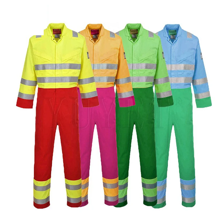 European HI Vis Fire Retardant Industrial Reflective Mechanics FR Welding Electrician Uniforms Workwear Safety Coverall