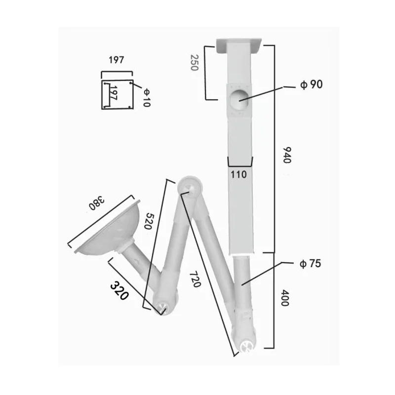 Laboratory table mobile fume extraction easy-install arm hood universal exhaust hood ceiling-mounted lab extraction arm