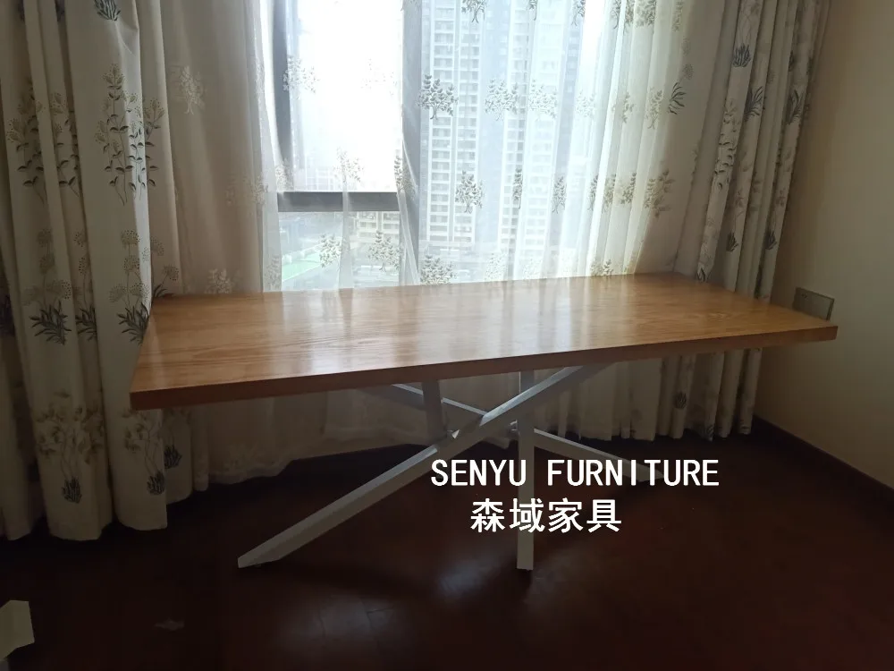 Factory price iron legs solid wood wooden dining table set