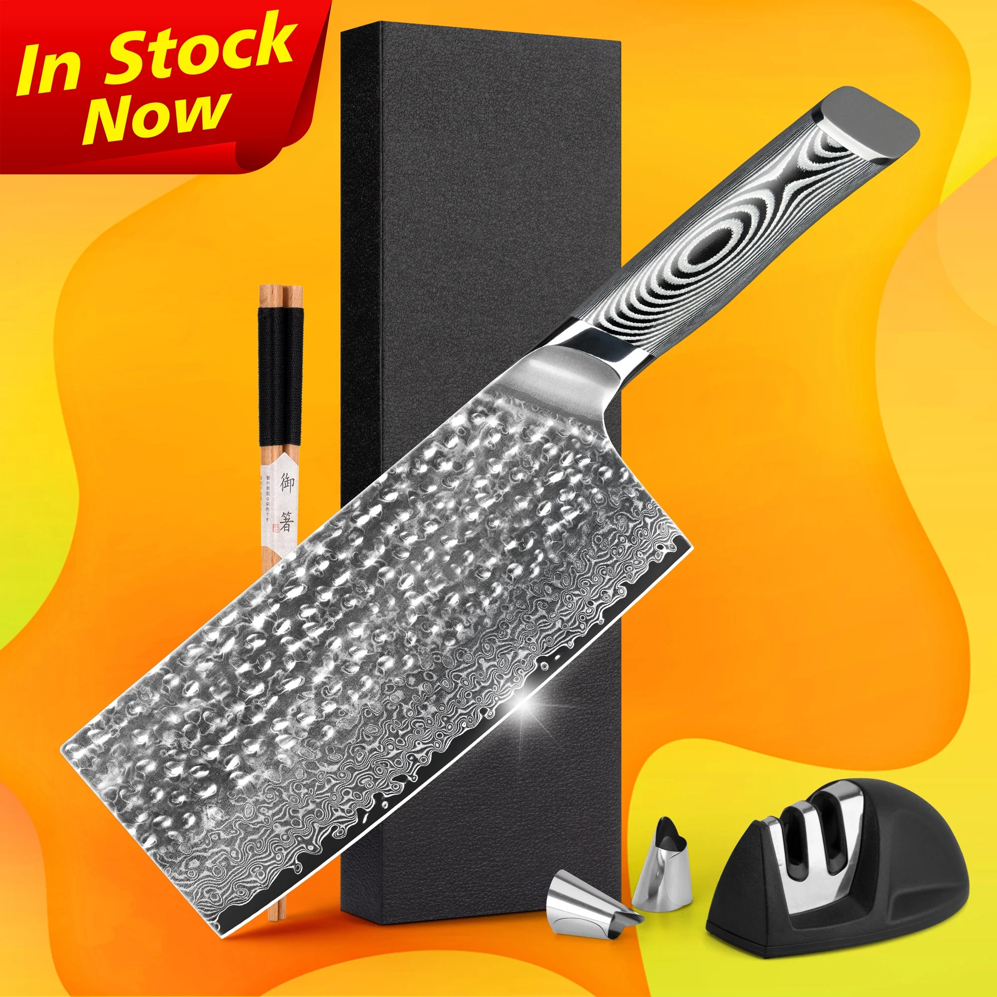 Grey G10 Handle 67 layer vg10 damascus steel chef knives chinese cleaver kitchen chopper knife with Hammered Pattern Blade